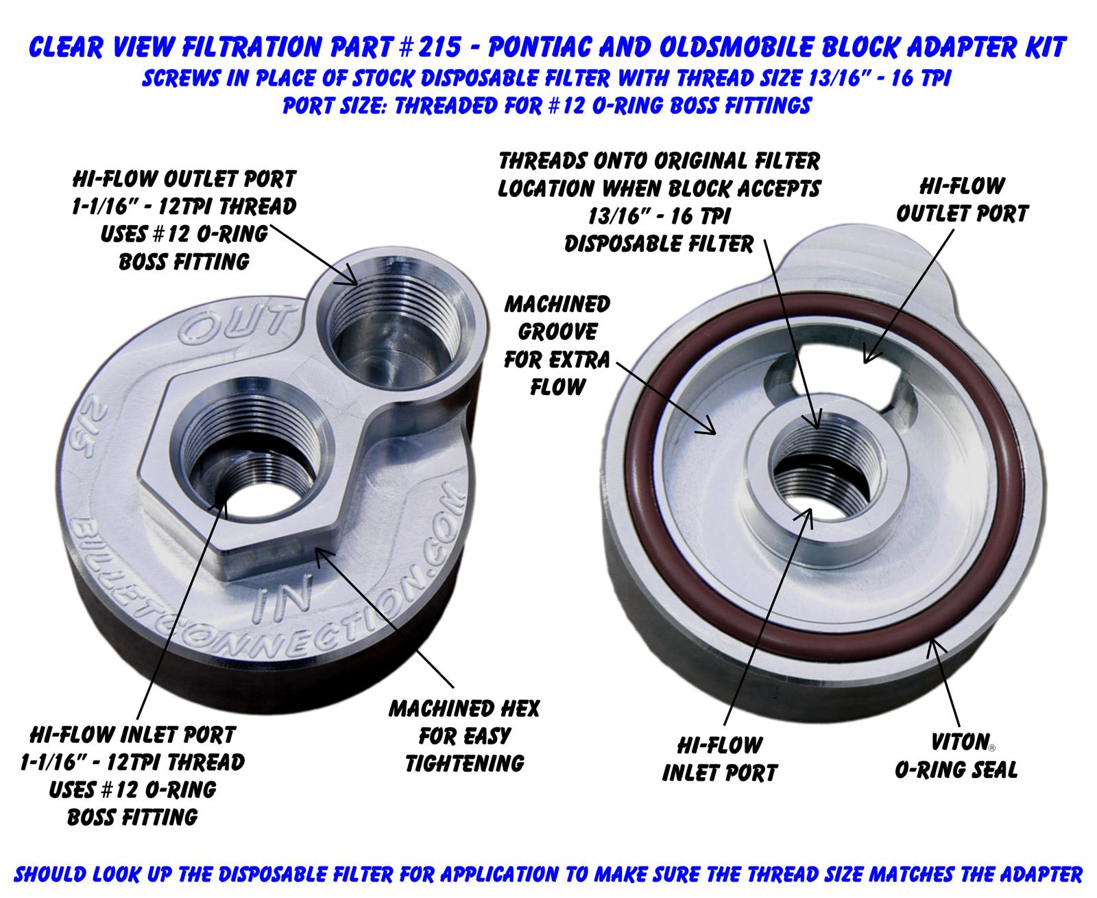 Clear View Filtration Oil Filter Block Adapters 215