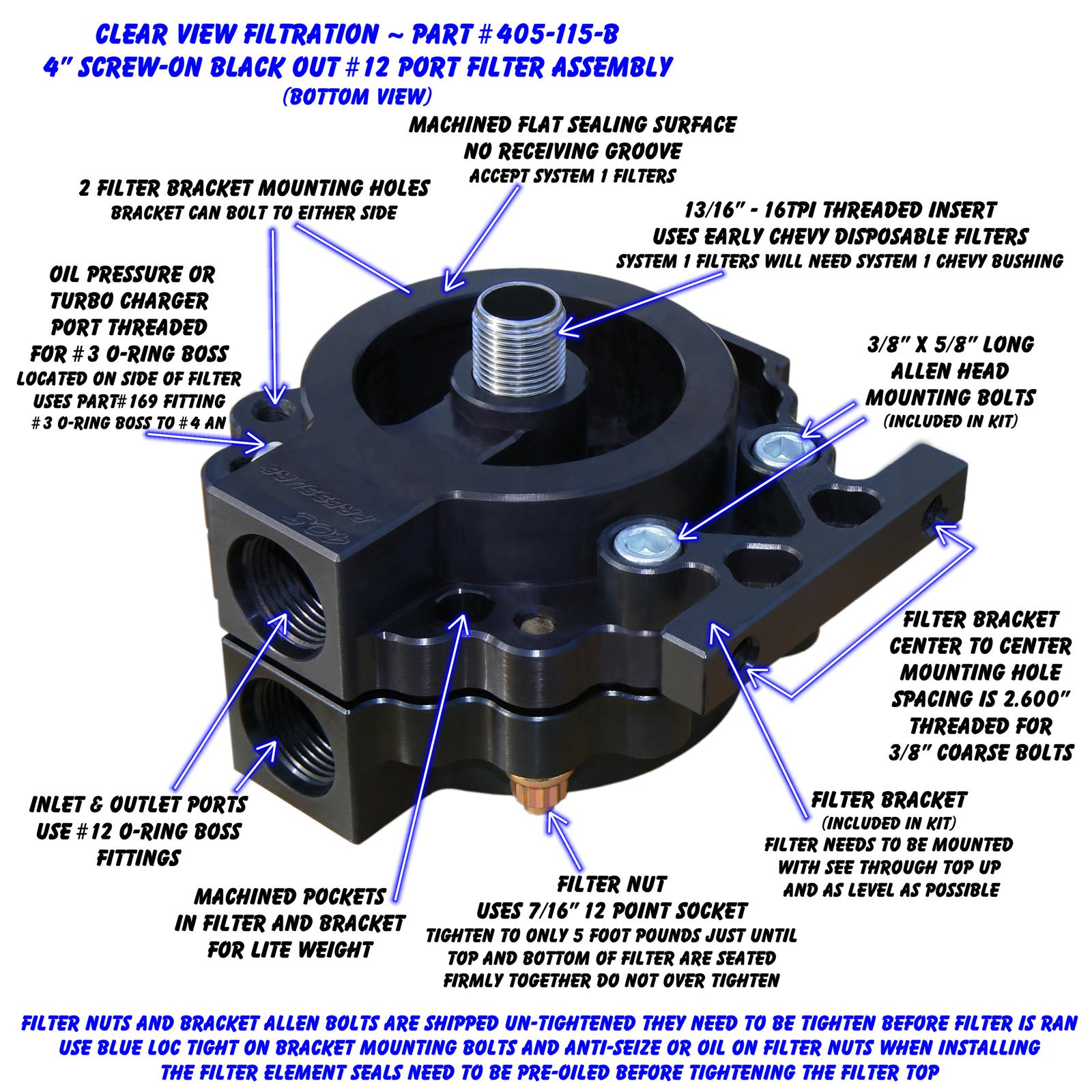 Clear View Filtration Screw-On See Through Oil Filters 405-115-B