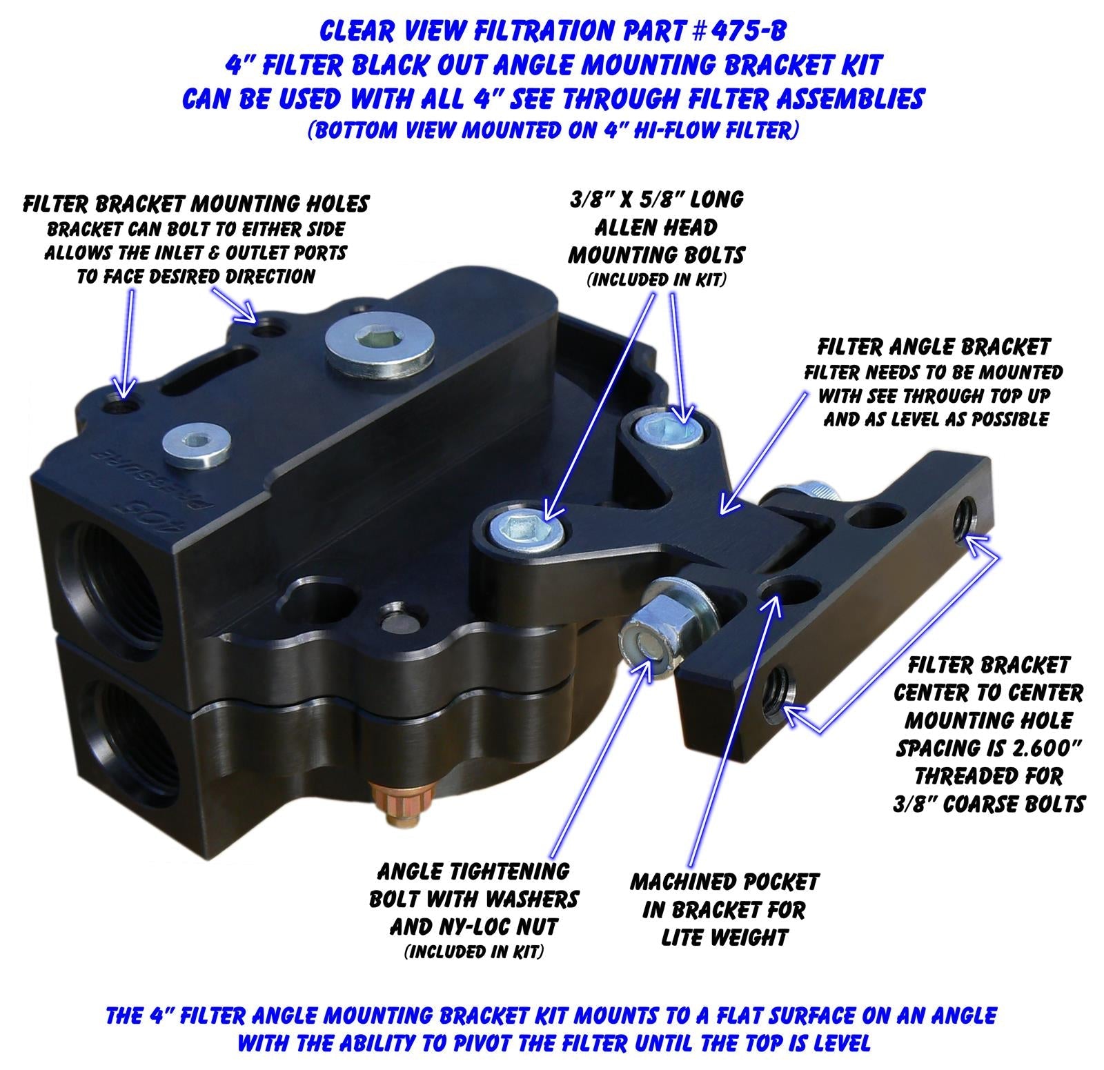 Clear View Filtration See Through Oil Filter Brackets 475-B