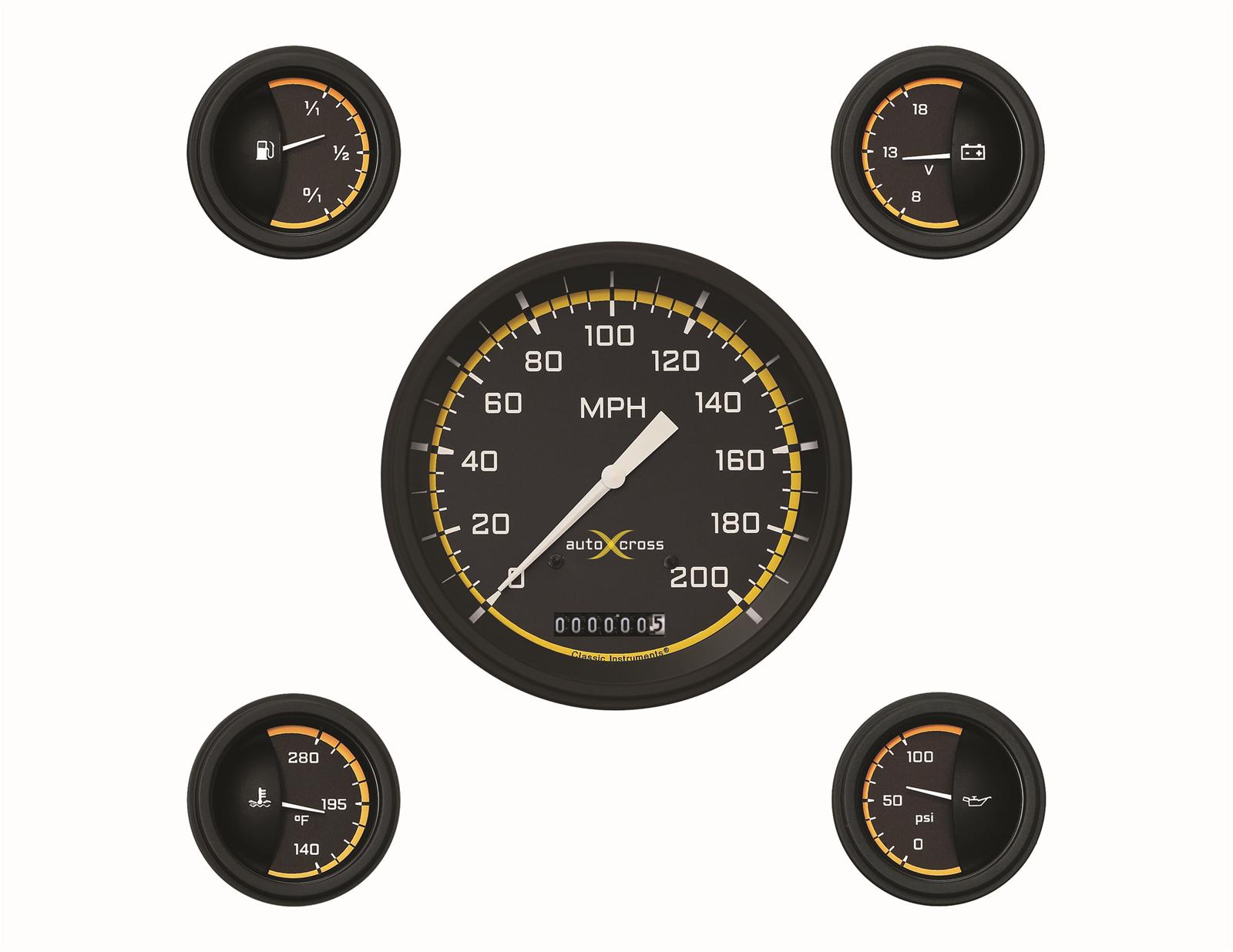 Classic Instruments Auto Cross Yellow Series Gauge Sets AX54YBLF
