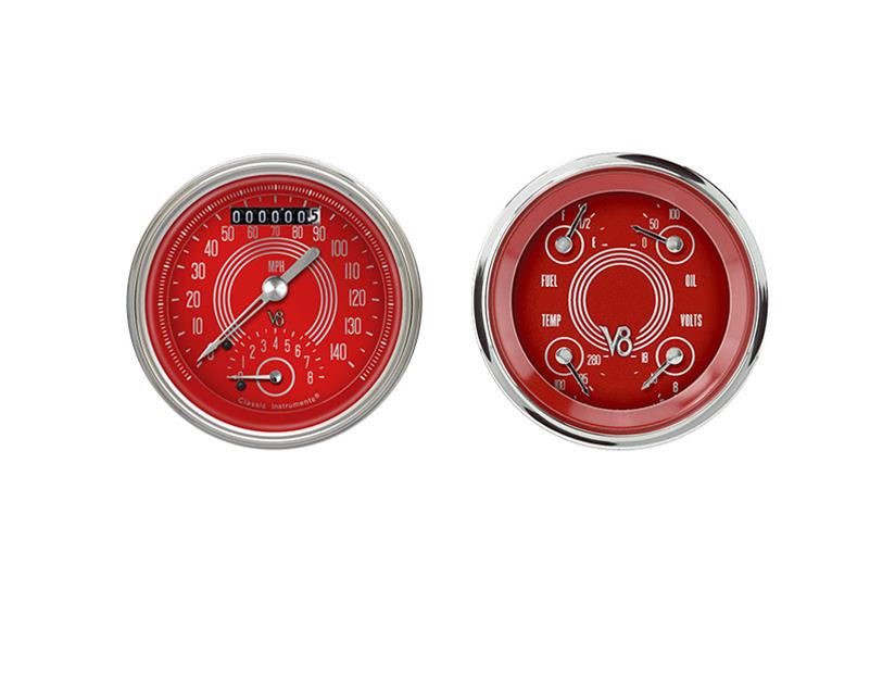Classic Instruments V8 Red Steelie Series Gauge Sets V8RS32SHC