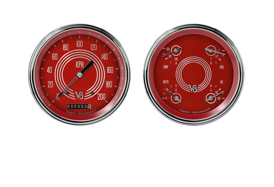 Classic Instruments V8 Red Steelie Series Gauge Sets V8RS52SLC