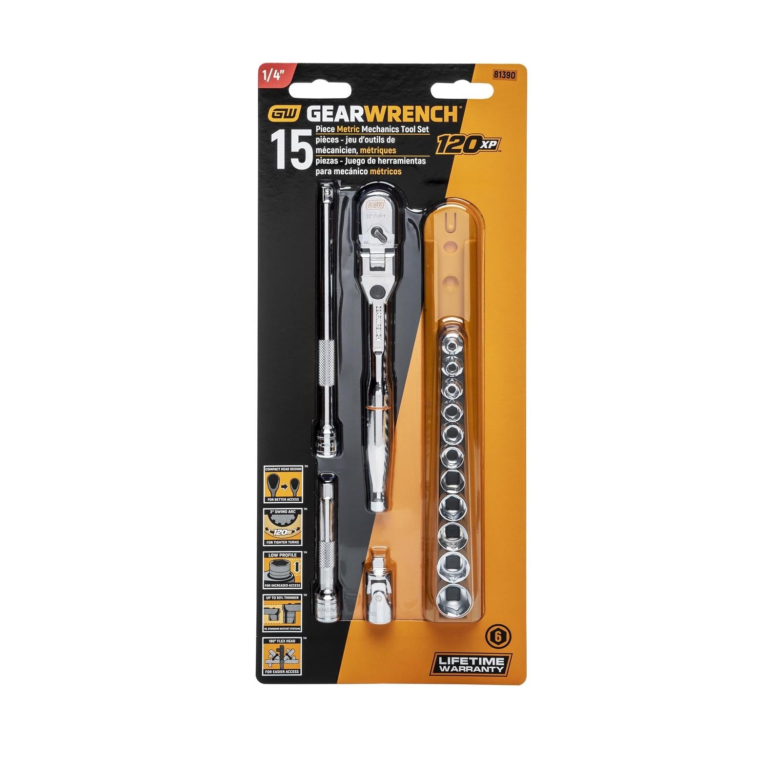 GearWrench 120XP Locking Flex Ratchet/Stubby Socket Mechanics Tool Sets 81390