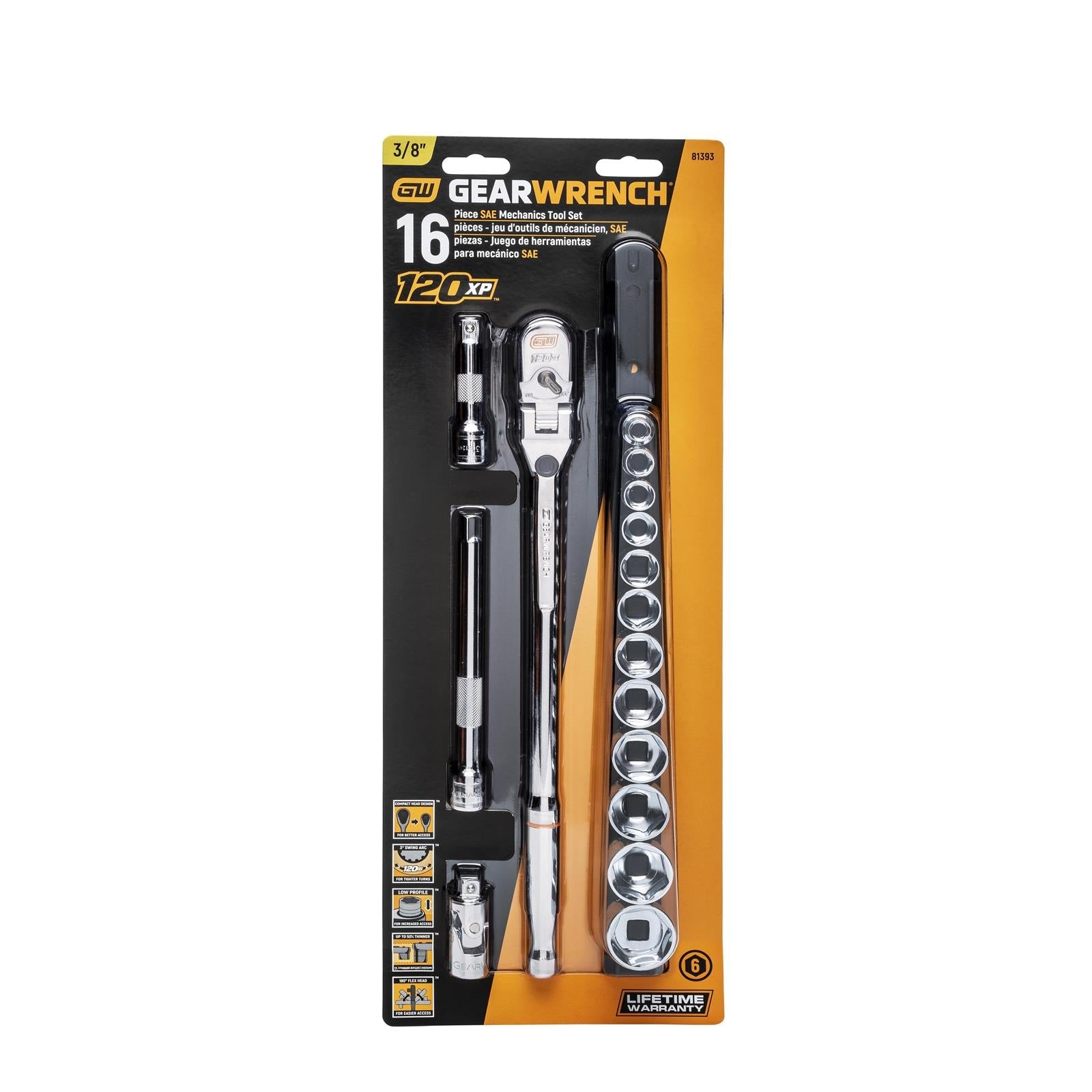 GearWrench 120XP Locking Flex Ratchet/Stubby Socket Mechanics Tool Sets 81393
