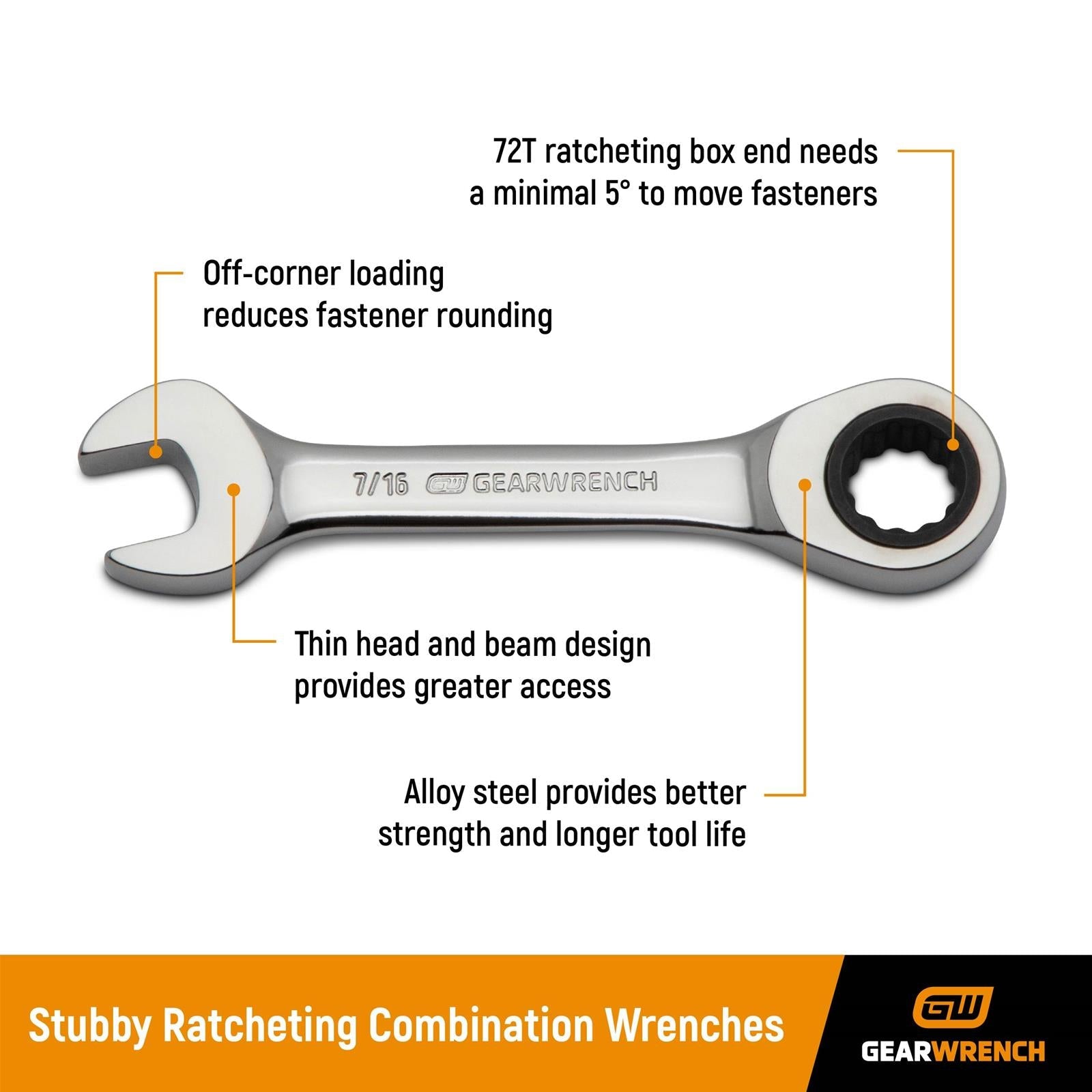 GearWrench Stubby Ratcheting Combination Wrench Sets 85206