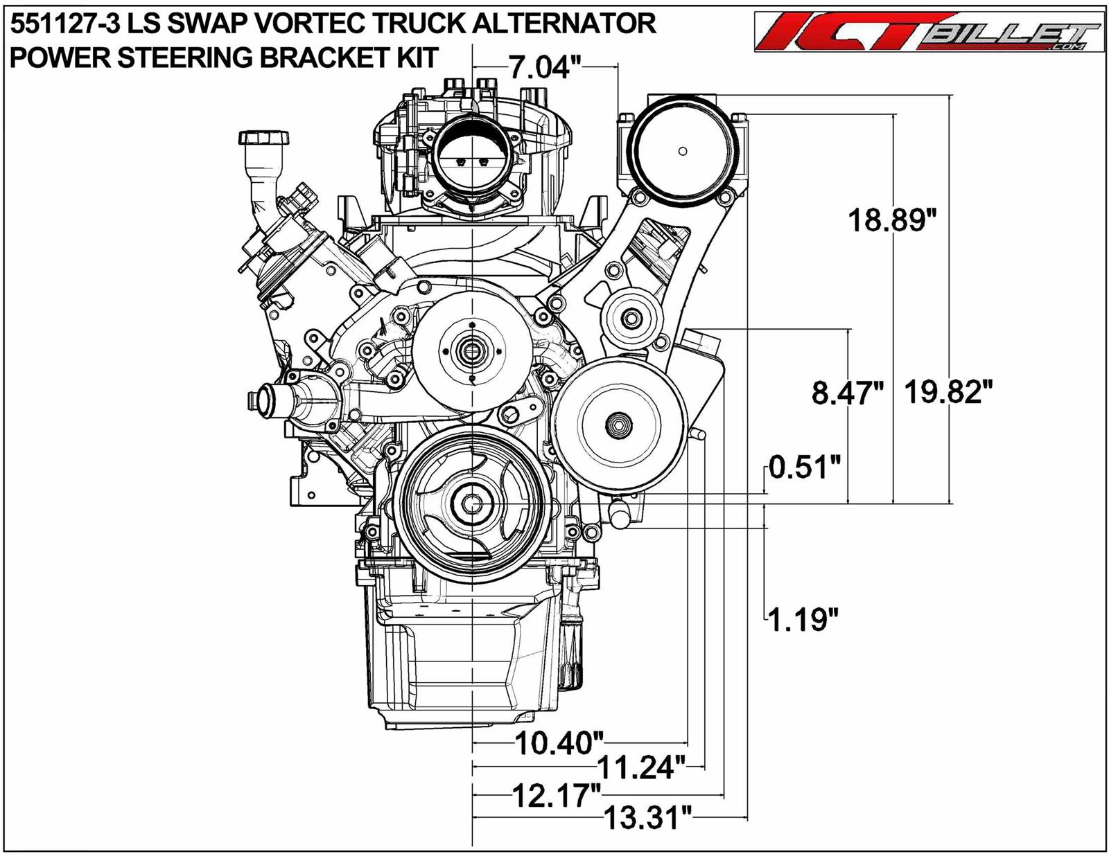 ICT Billet Air Conditioning Compressor and Power Steering Bracket Kits 551127-3
