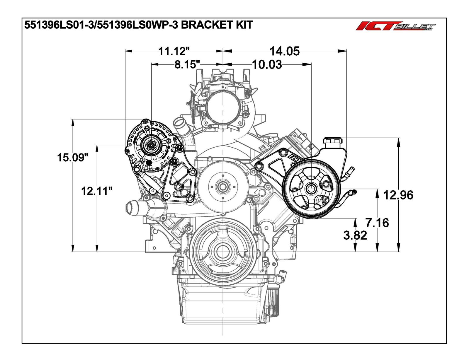 ICT Billet Alternator/Power Steering Bracket Kits 551396LS0-3