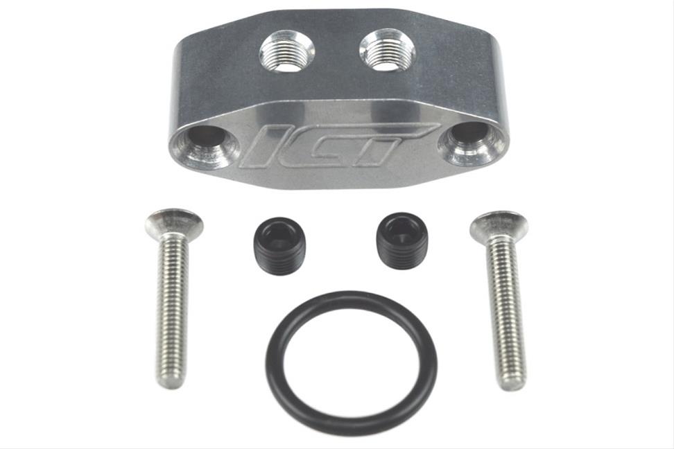 ICT Billet Dual Outlet Oil Feed 90 Degree Adapter Plates 551533