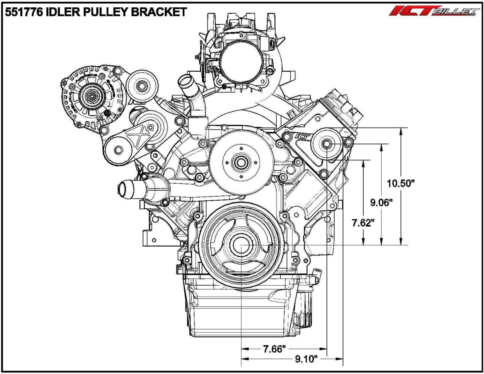 ICT Billet Idler Pulley Relocation Brackets 551776-2