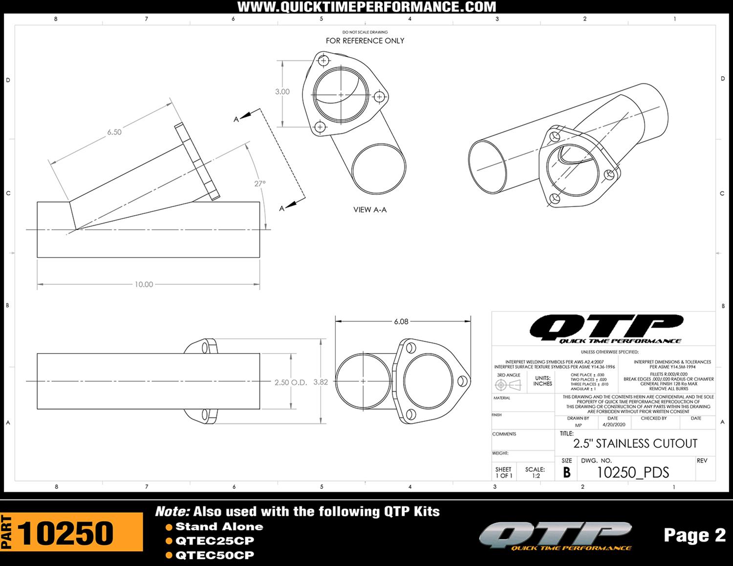 Quick Time Performance Electric Exhaust Cutouts QTEC50CPT1