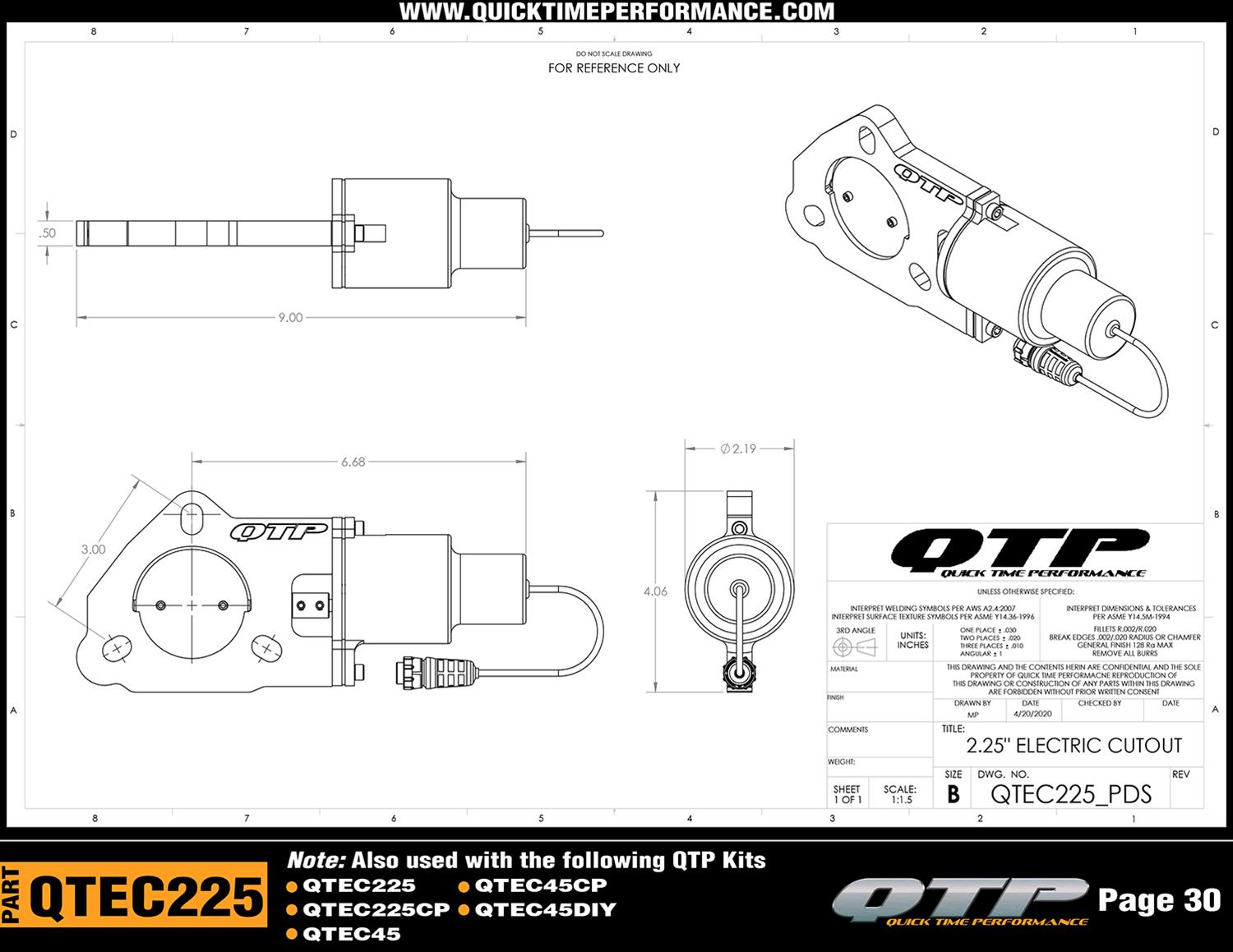 Quick Time Performance Electric Exhaust Cutouts QTEC225CPT