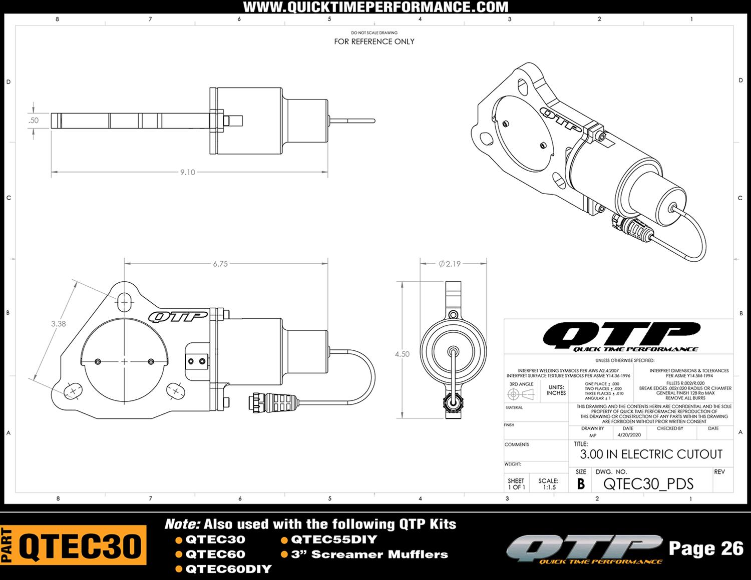 Quick Time Performance Electric Exhaust Cutouts QTEC30DIY