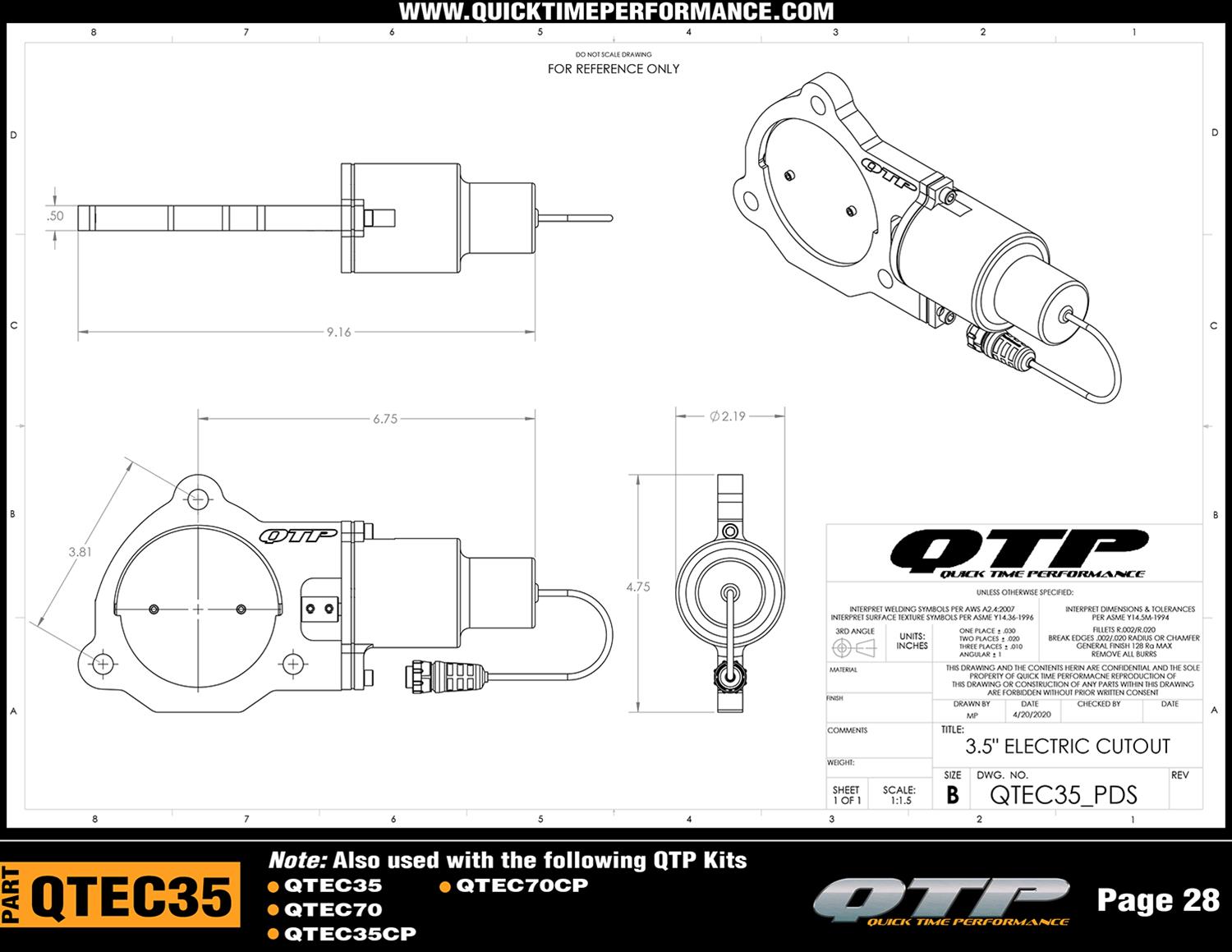 Quick Time Performance Electric Exhaust Cutouts QTEC35CP0