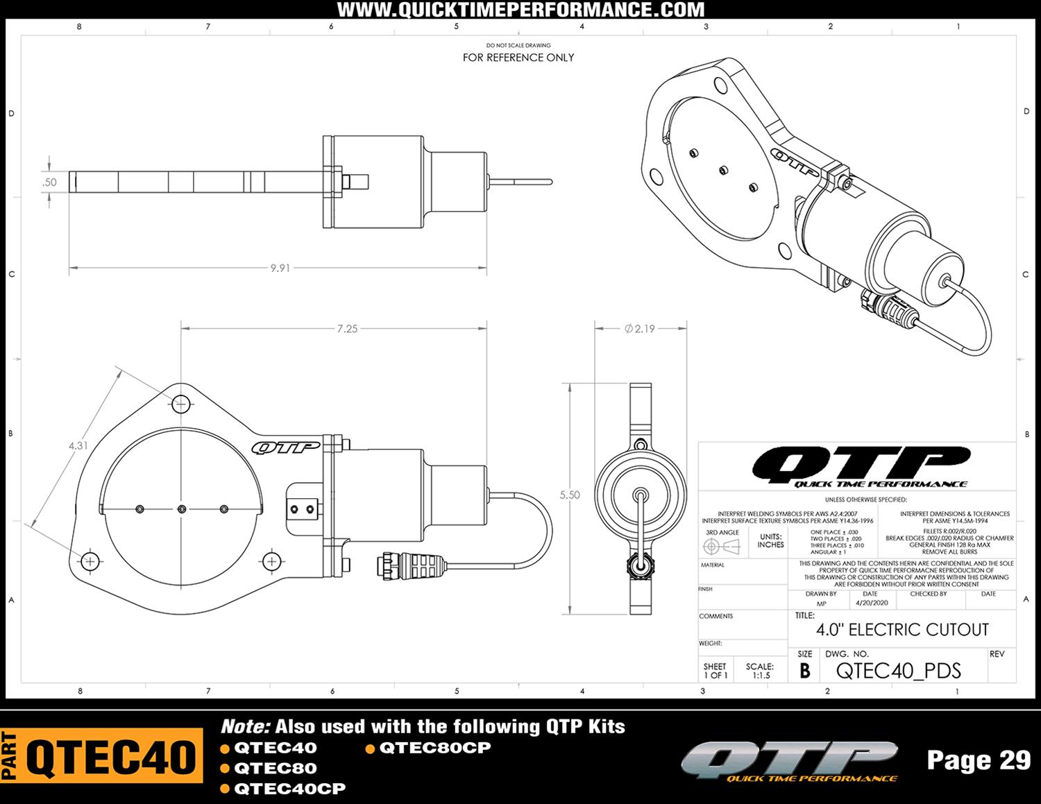 Quick Time Performance Electric Exhaust Cutouts QTEC40