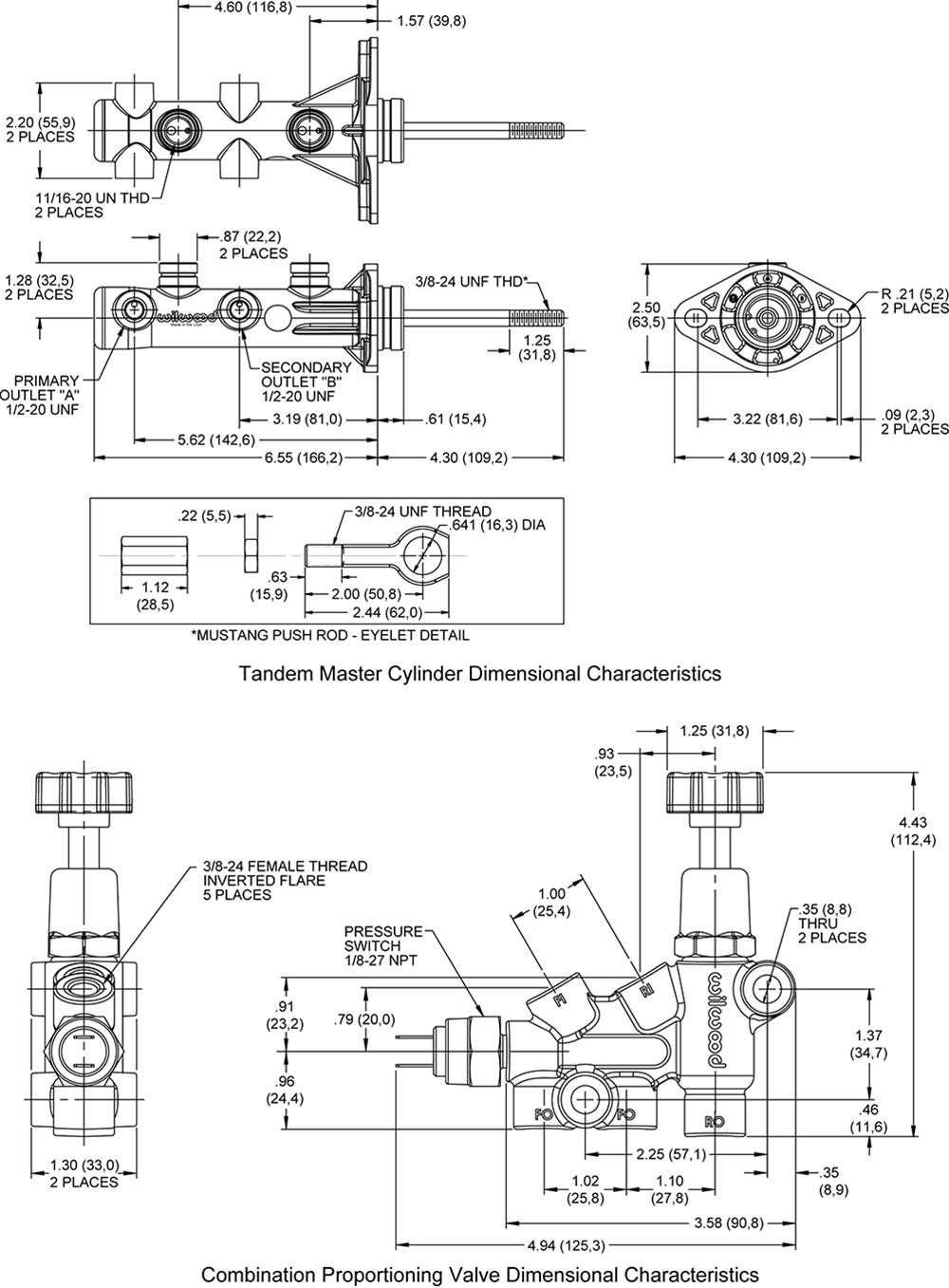 Wilwood Combination Remote Tandem Master Cylinders 261-15493-P
