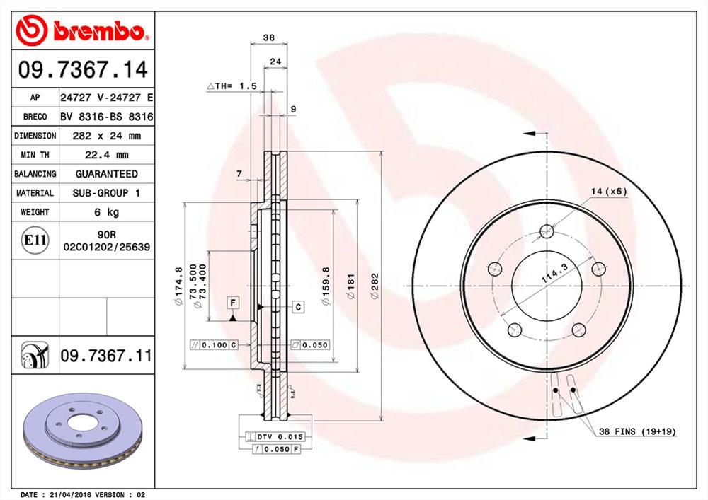 Brembo Premium UV Coated Brake Rotors 09.7367.11