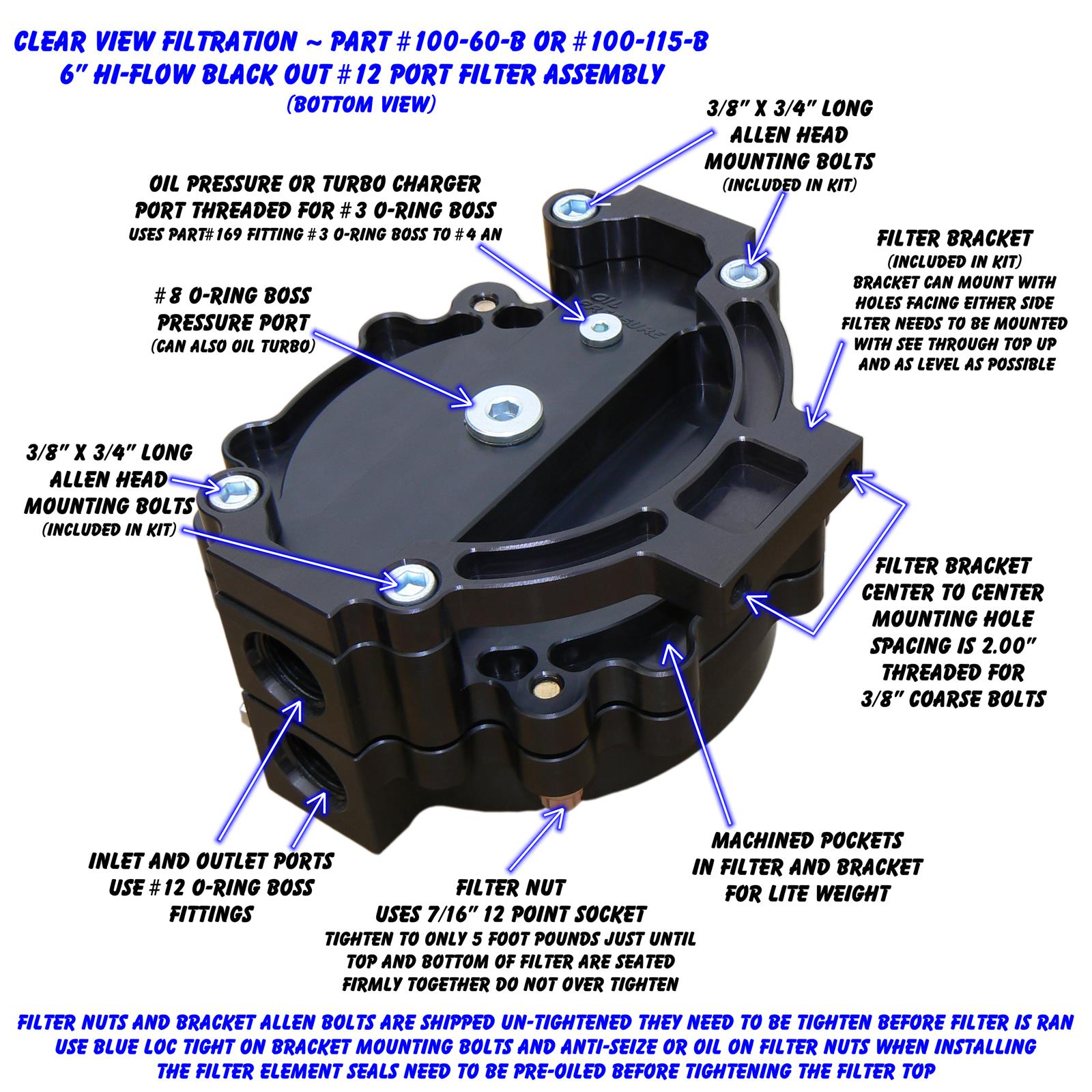 Clear View Filtration See Through Oil Filters 100-60-B