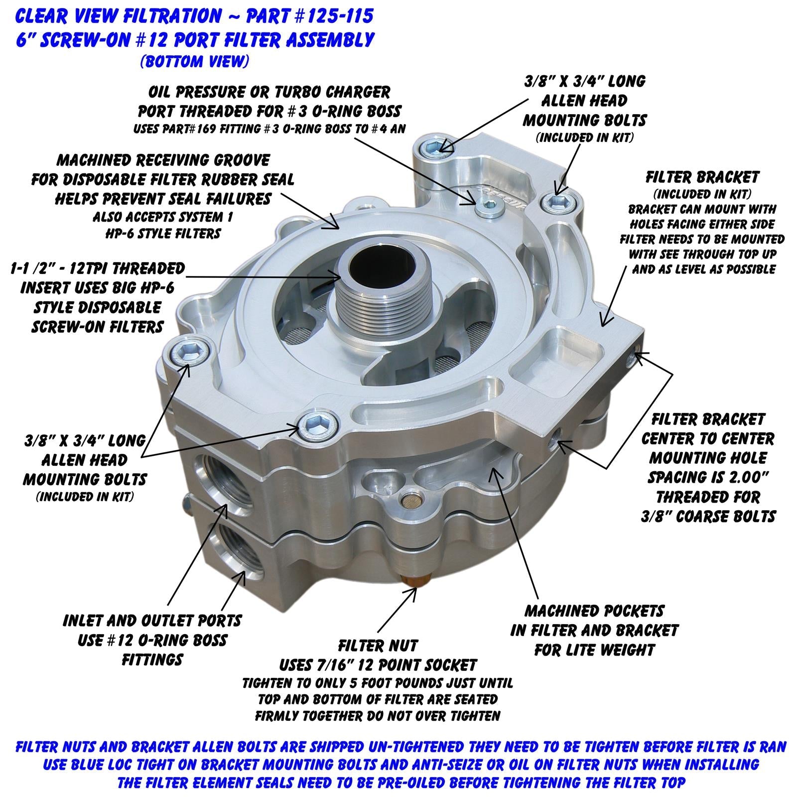 Clear View Filtration Screw-On See Through Oil Filters 125-115