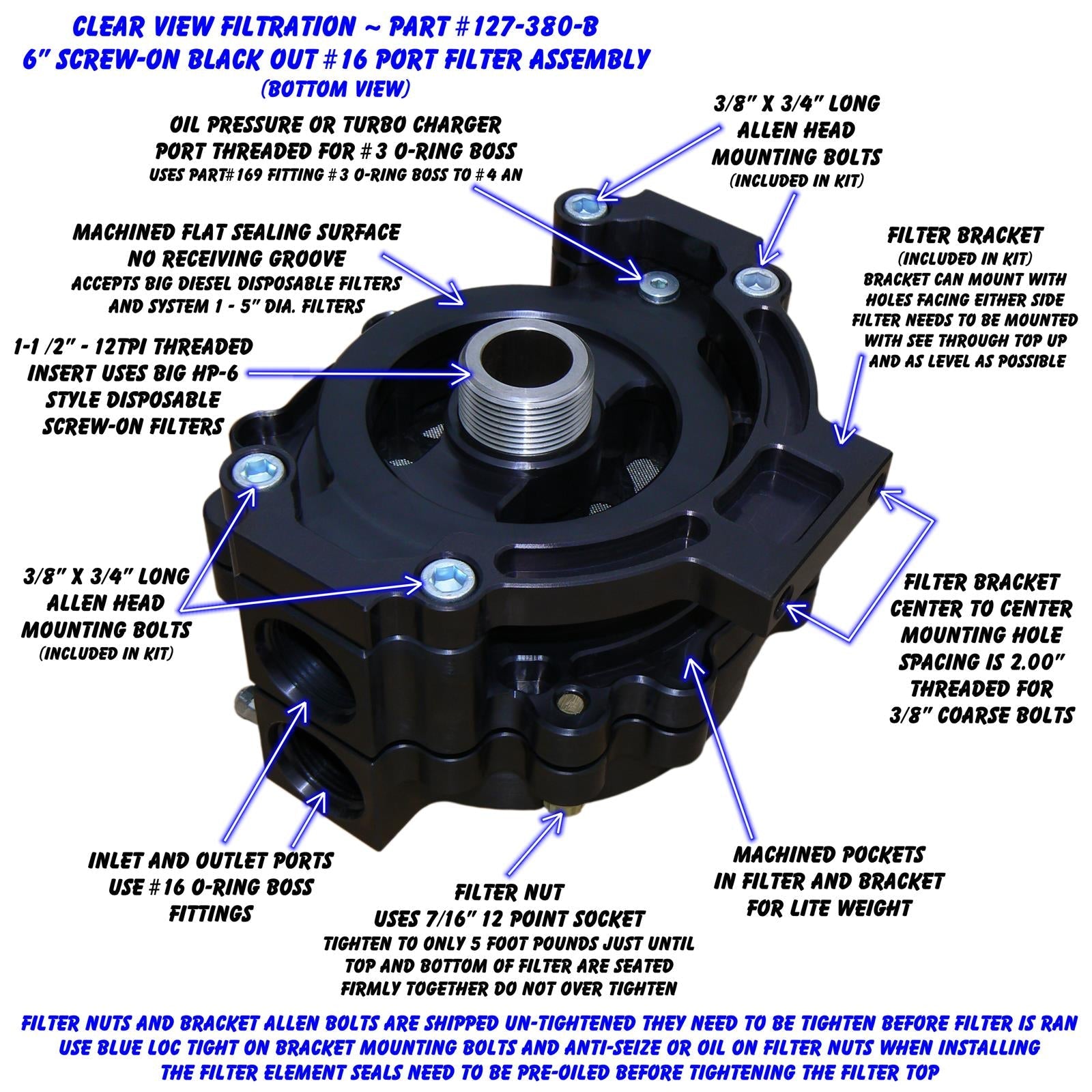 Clear View Filtration Screw-On See Through Oil Filters 127-380-B