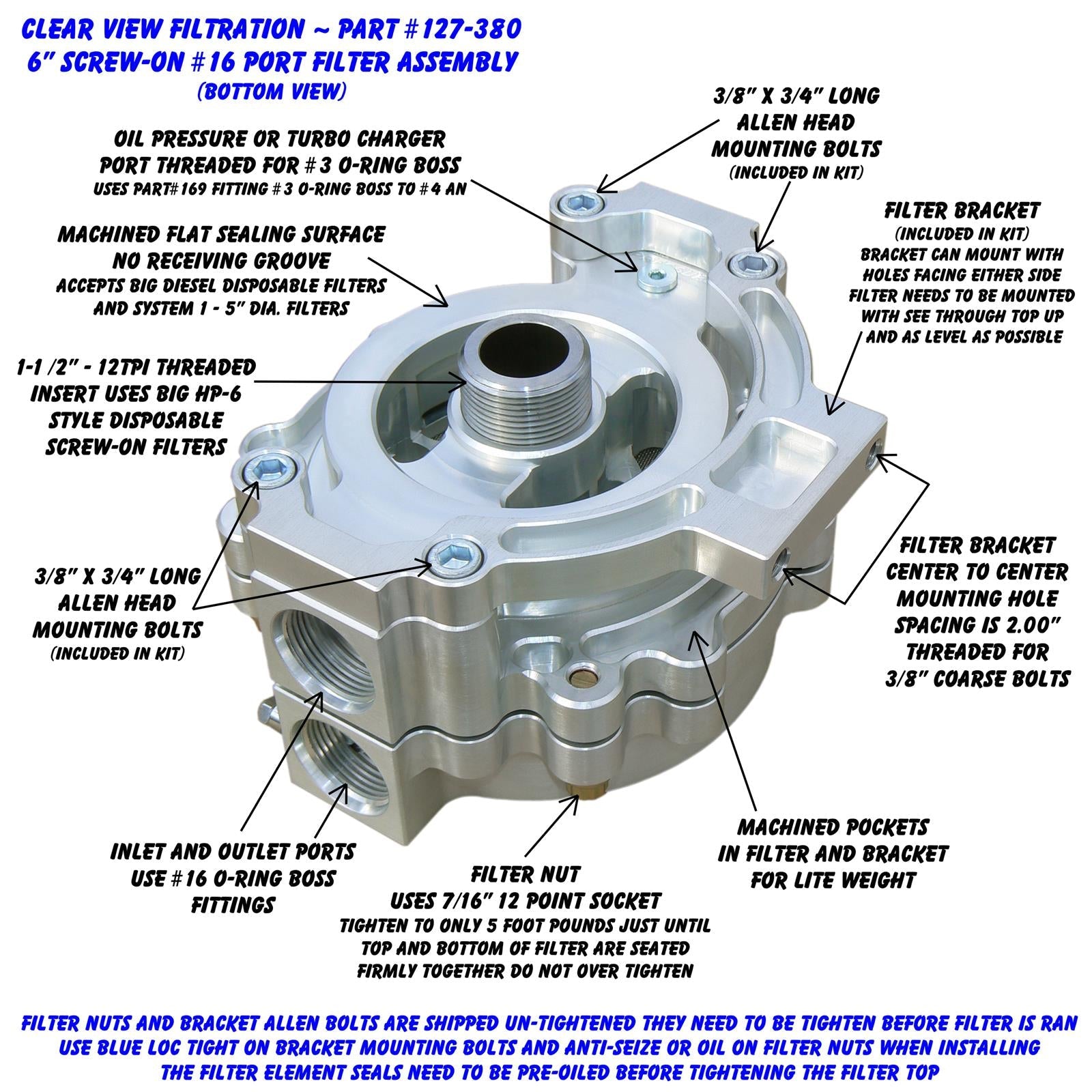 Clear View Filtration Screw-On See Through Oil Filters 127-380