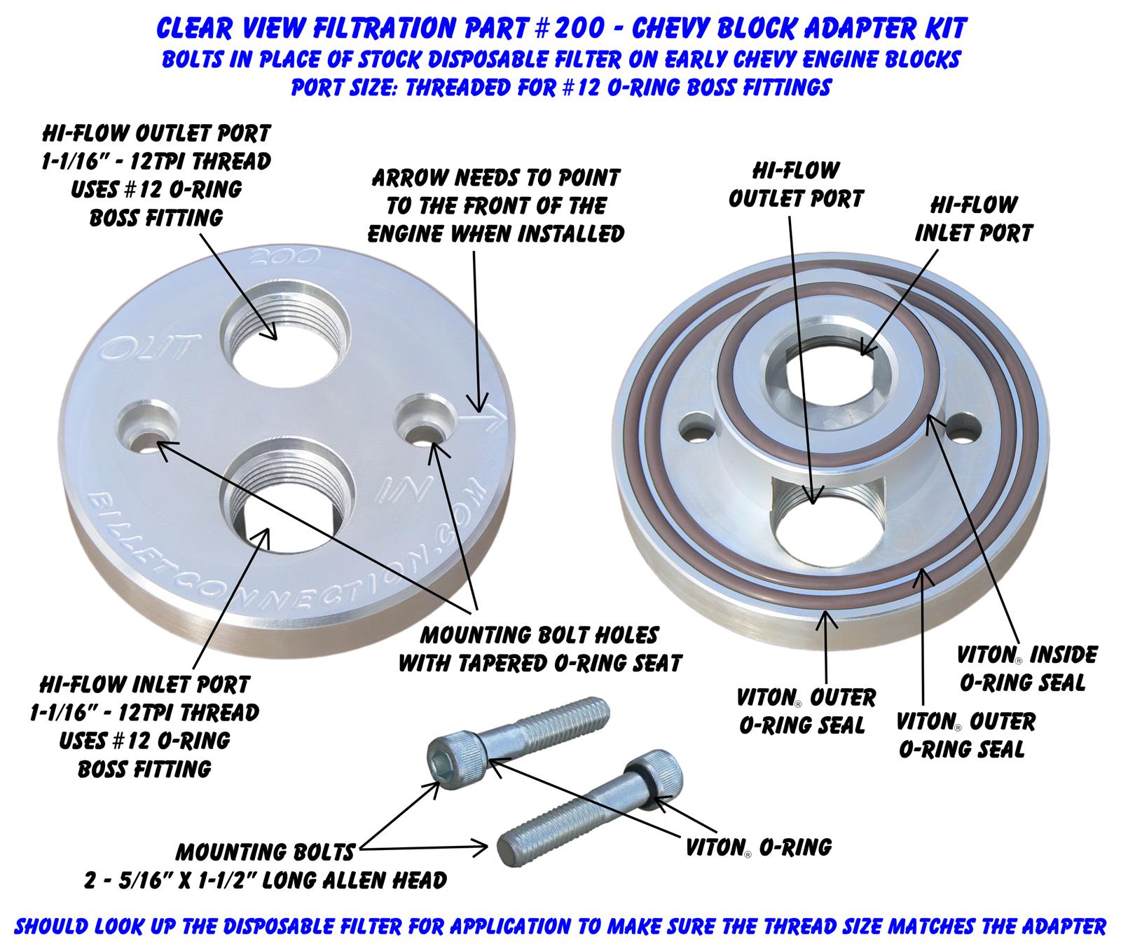 Clear View Filtration Oil Filter Block Adapters 200