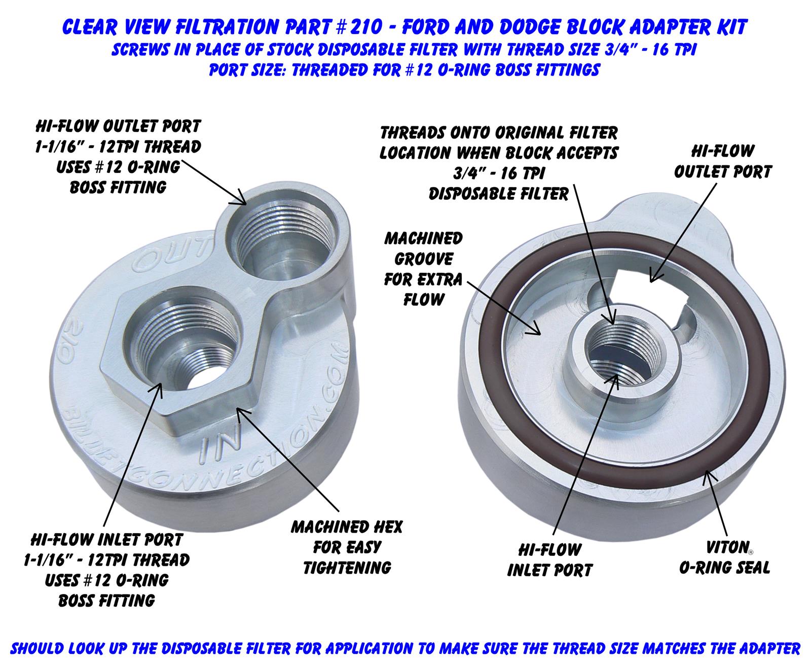 Clear View Filtration Oil Filter Block Adapters 210