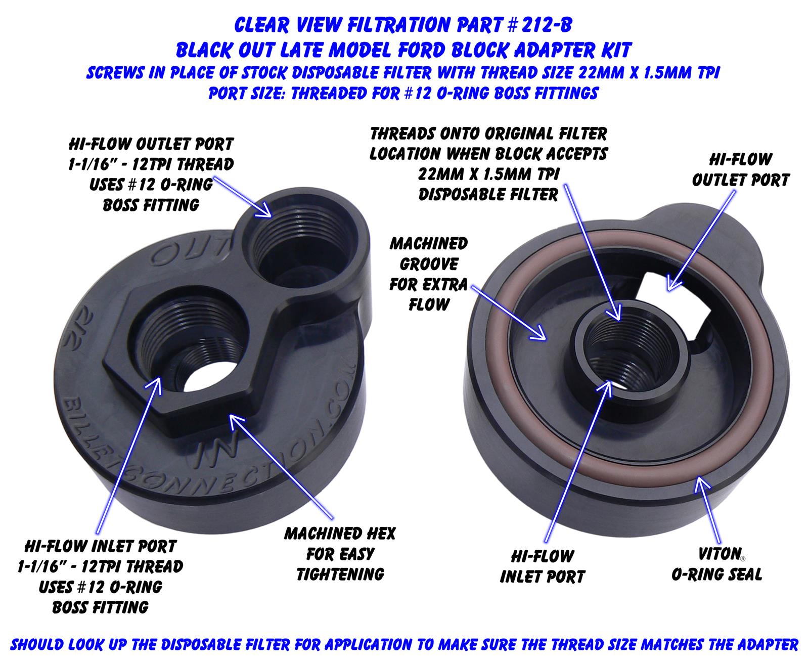 Clear View Filtration Oil Filter Block Adapters 212-B
