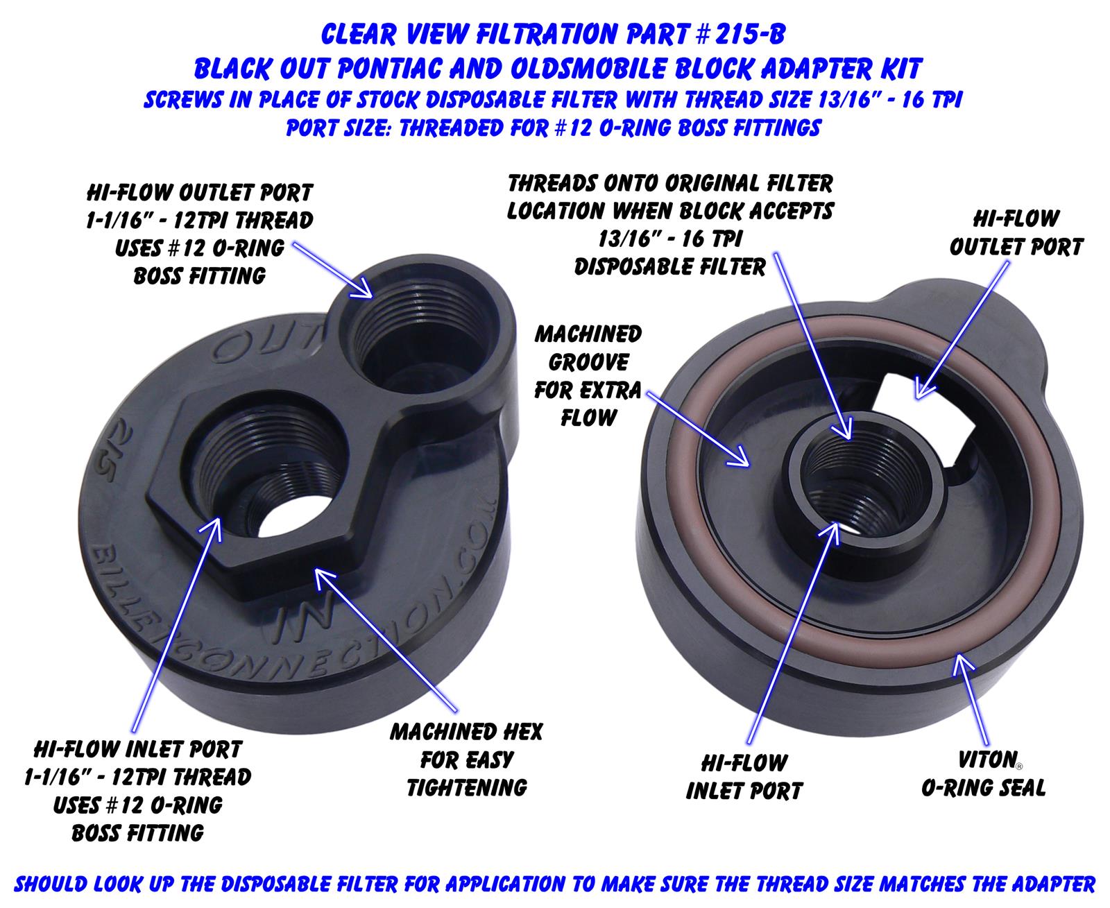 Clear View Filtration Oil Filter Block Adapters 215-B