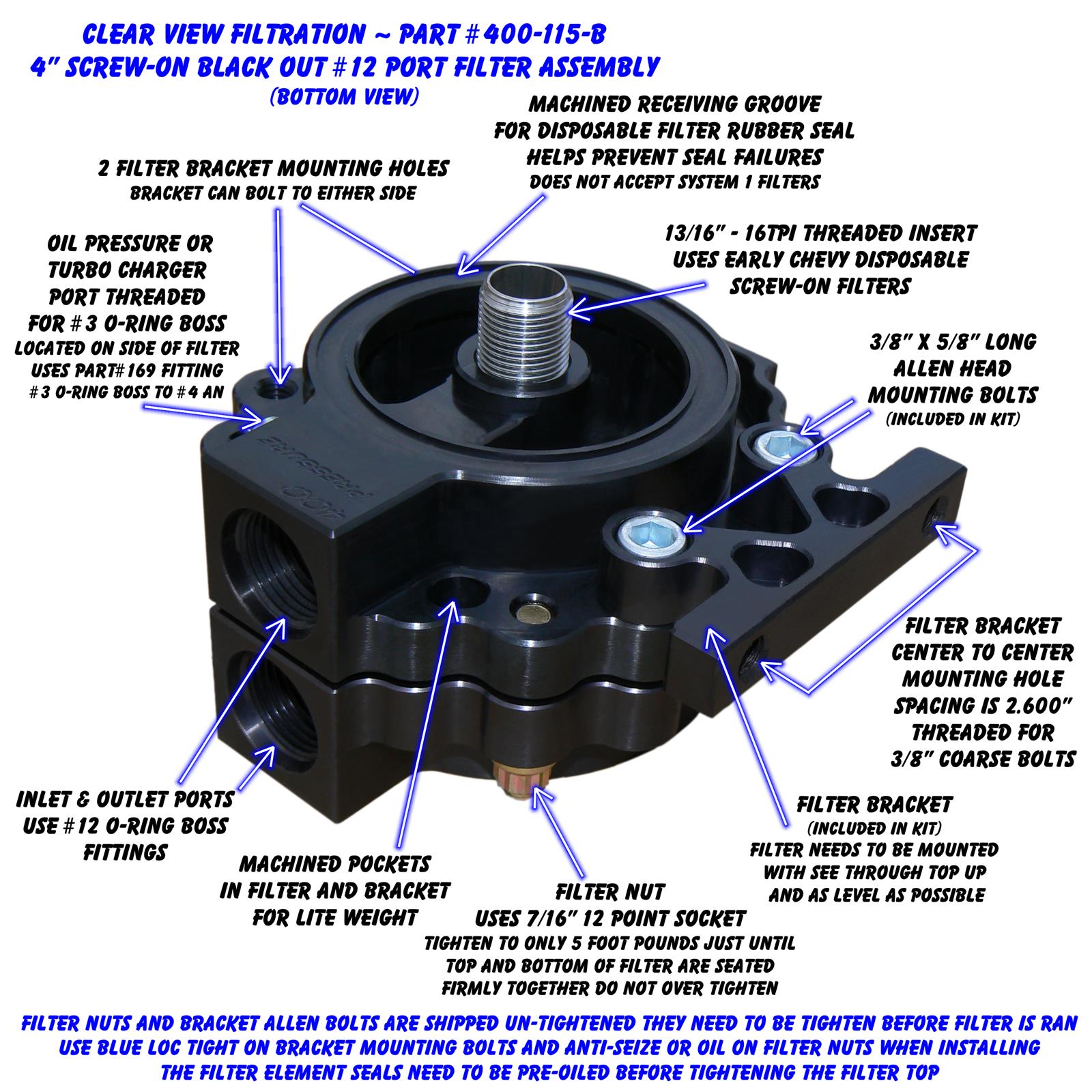 Clear View Filtration Screw-On See Through Oil Filters 400-115-B