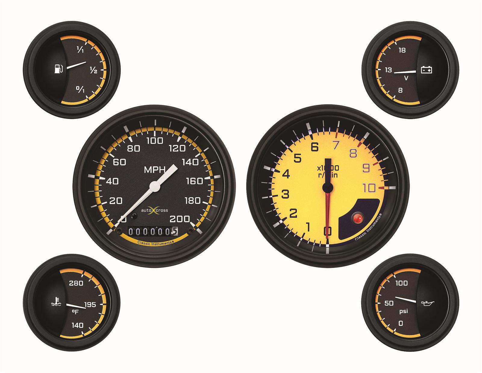 Classic Instruments Auto Cross Yellow Series Gauge Sets AX01YBLF