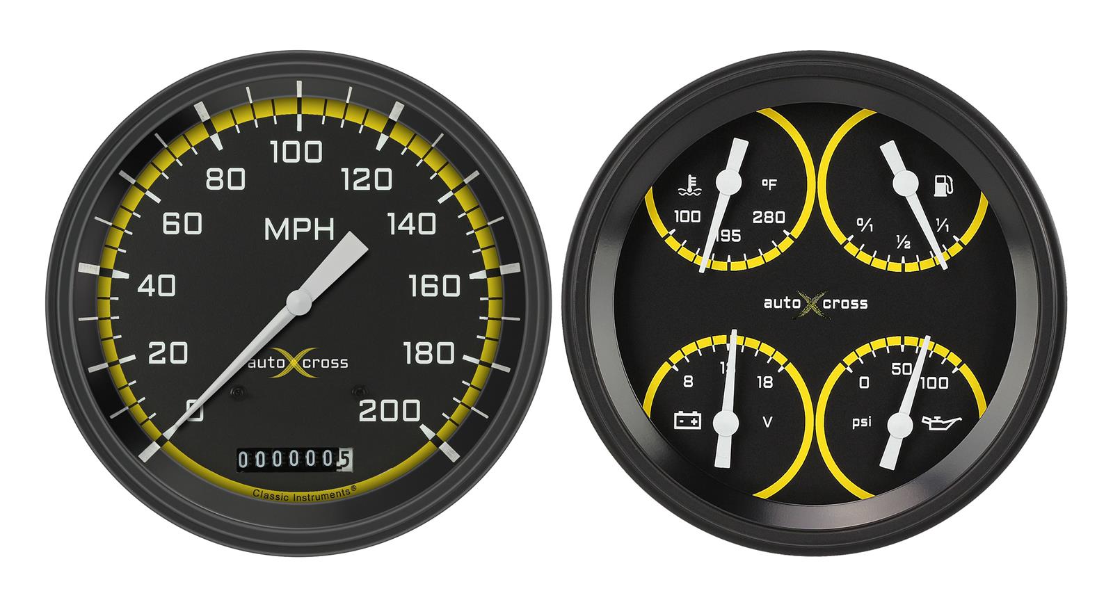 Classic Instruments Auto Cross Yellow Series Gauge Sets AX52YBLF