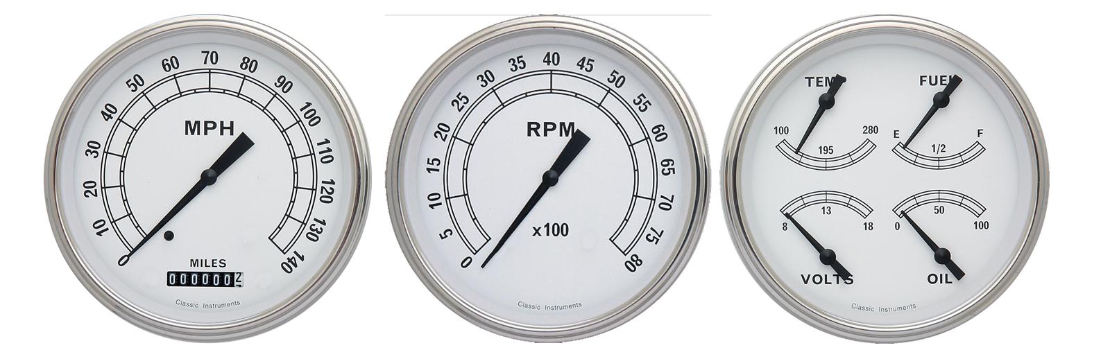 Classic Instruments Classic White Series Gauge Sets CW53SLF