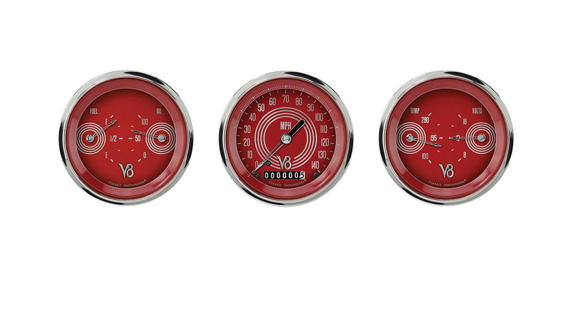 Classic Instruments V8 Red Steelie Series Gauge Sets V8RS04SHC
