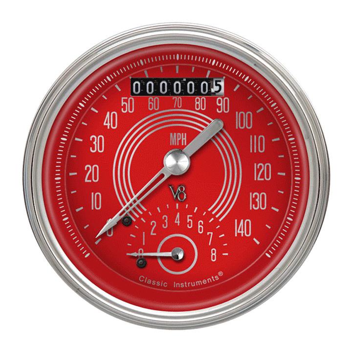 Classic Instruments V8 Red Steelie Series Gauge Sets V8RS20SHC