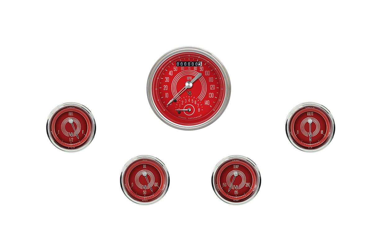 Classic Instruments V8 Red Steelie Series Gauge Sets V8RS35SHC