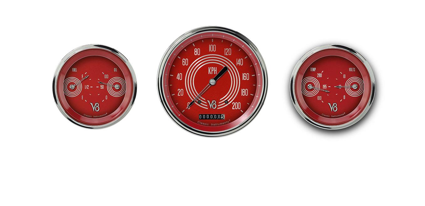 Classic Instruments V8 Red Steelie Series Gauge Sets V8RS64SLC