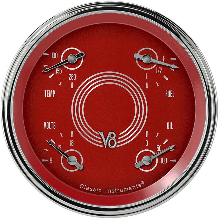 Classic Instruments V8 Red Steelie Series Gauge Sets V8RS78SLC