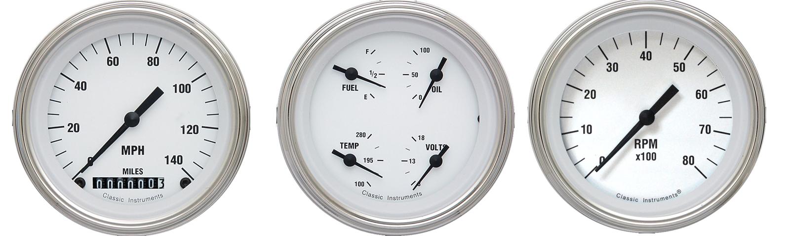 Classic Instruments White Hot Series Gauge Sets WH03SLC