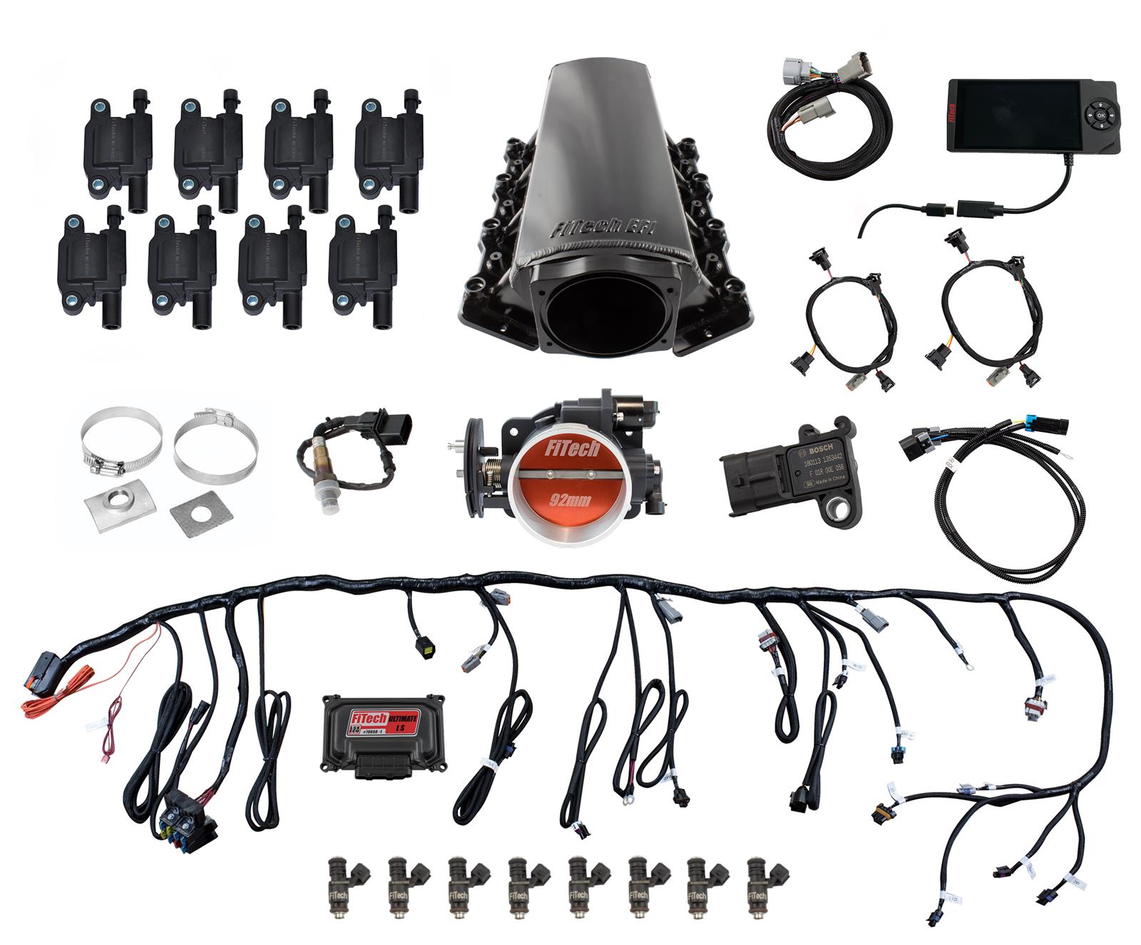 FiTech Ultimate LS EFI 500 HP Fuel Injection Systems with Long Runner Cathedral Intake Kits 78007