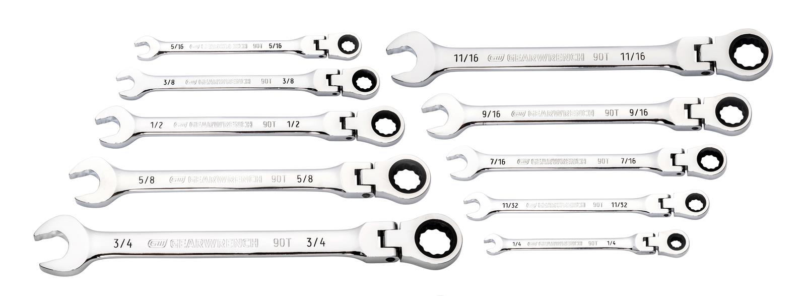 GearWrench 90T Flex Head Ratcheting Combination Wrench Sets 86758