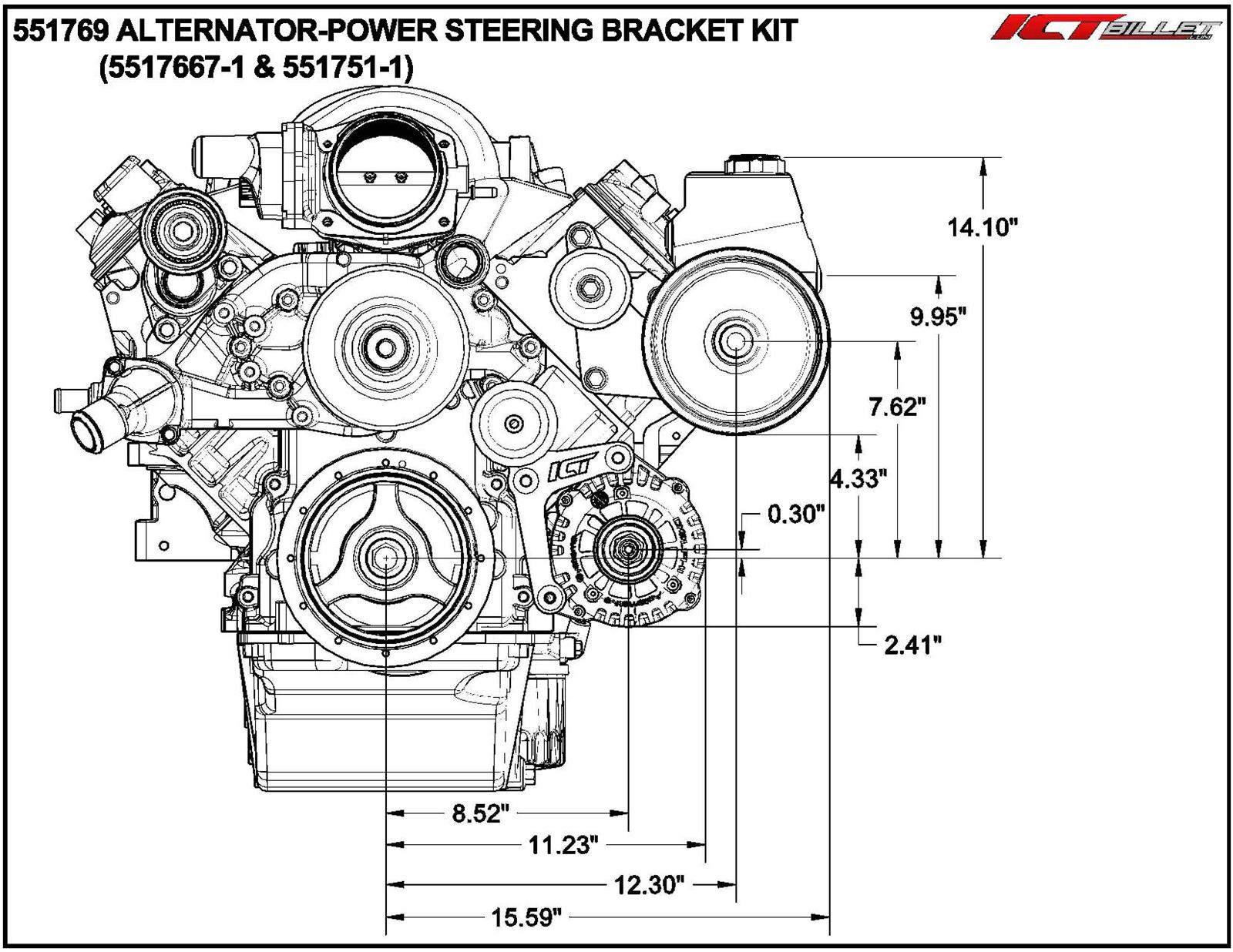 ICT Billet Alternator/Power Steering Bracket Kits 551769-1