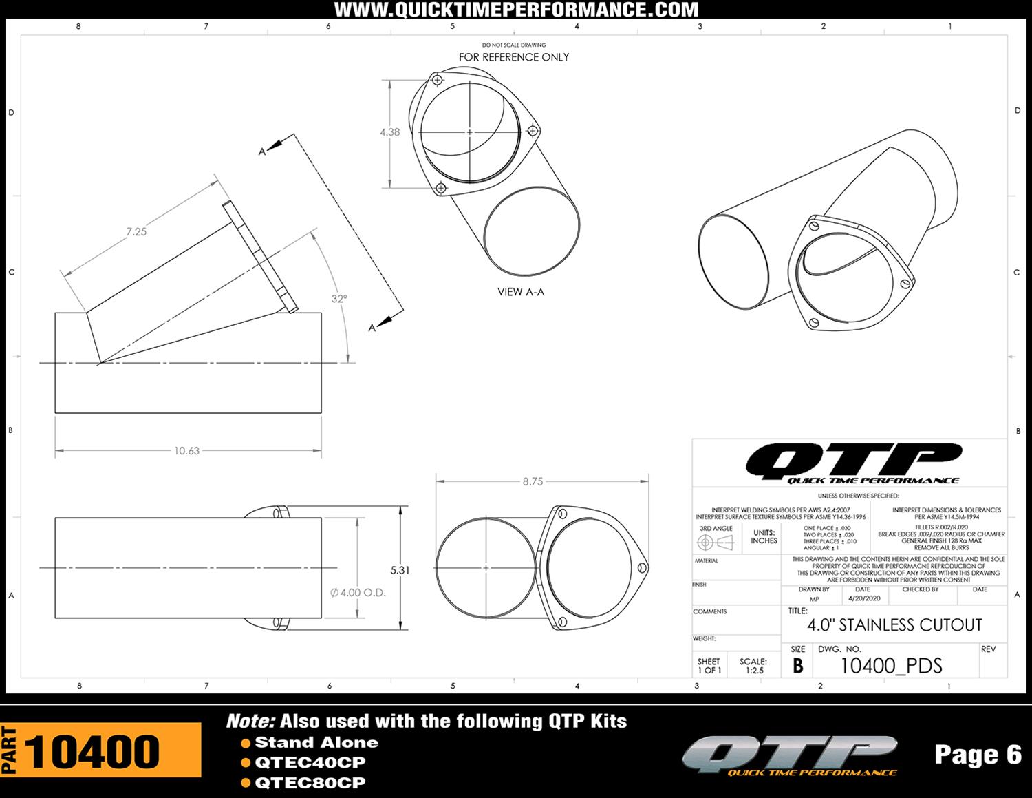 Quick Time Performance Electric Exhaust Cutouts QTEC40CP1
