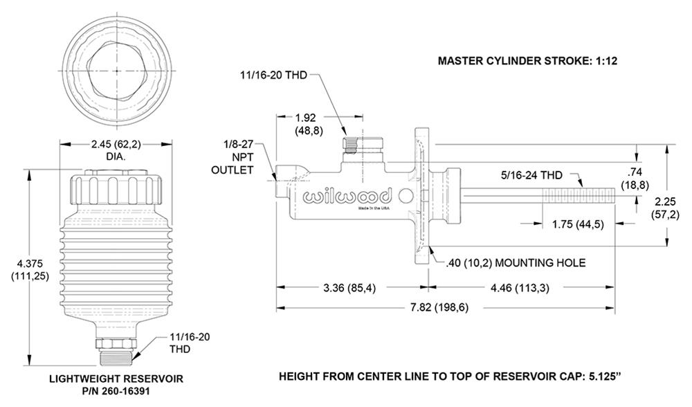 Wilwood Compact Remote Reservoir Master Cylinders 261-16838-.75
