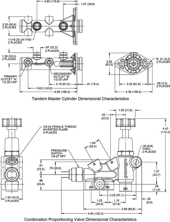 Wilwood Remote Tandem Master Cylinder Kits with GM-Style Angled Reservoirs 261-16963-BK